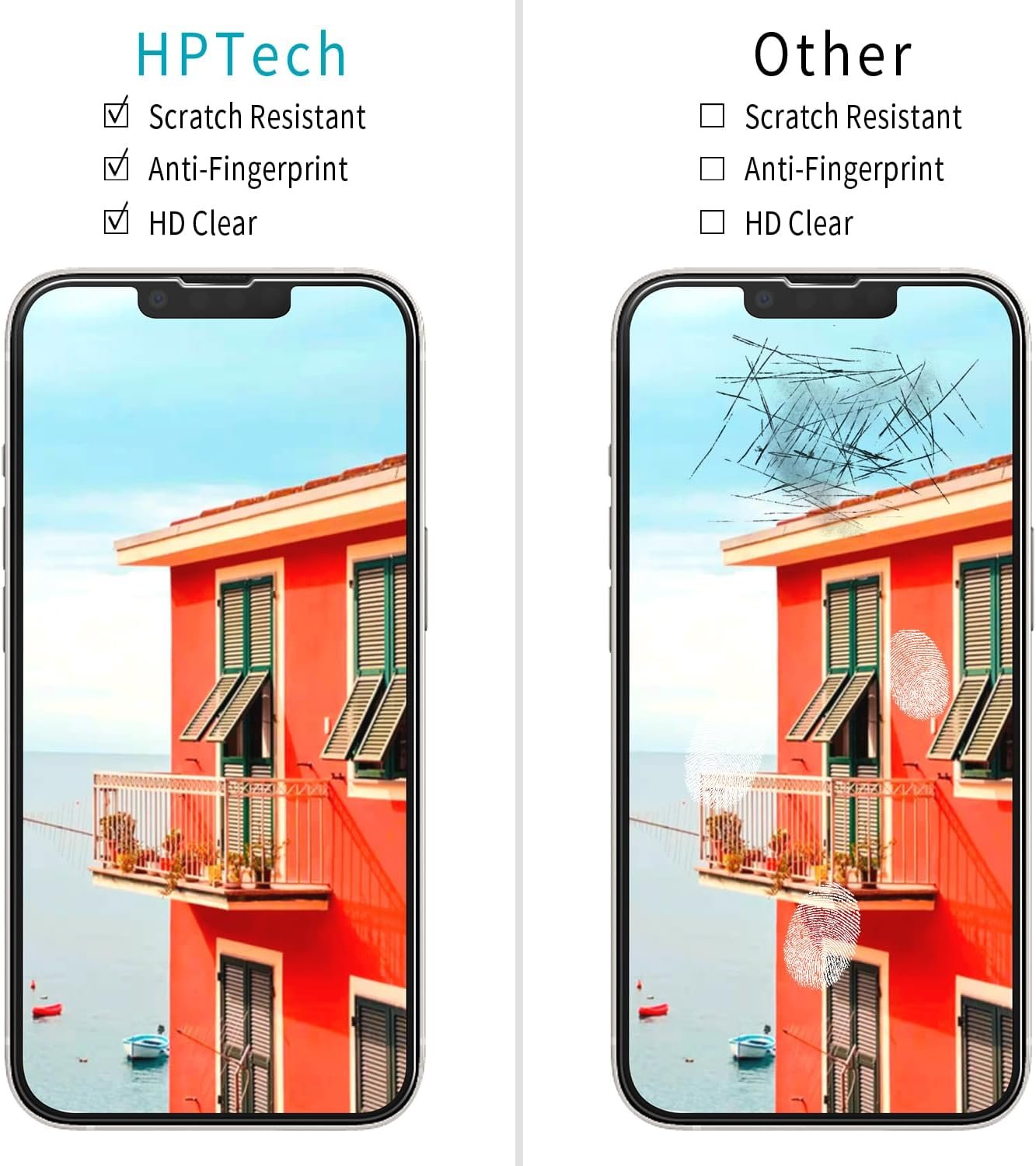 [2 Pack] HPTech Screen Protector for iPhone 13/13 Pro 6.1-Inch Tempered Glass, Anti-Scratch, Bubble Free