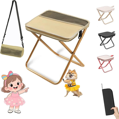 Mountaineering and Hiking Portable Stool (10.2 * 10.2 * 9.1 In),Outdoor Folding Camping Stools, Portable Camping Stool, Upgraded Foldable Design, Hold up to 330 Lbs,For Outdoor Travel,Beach (Khaki-B)