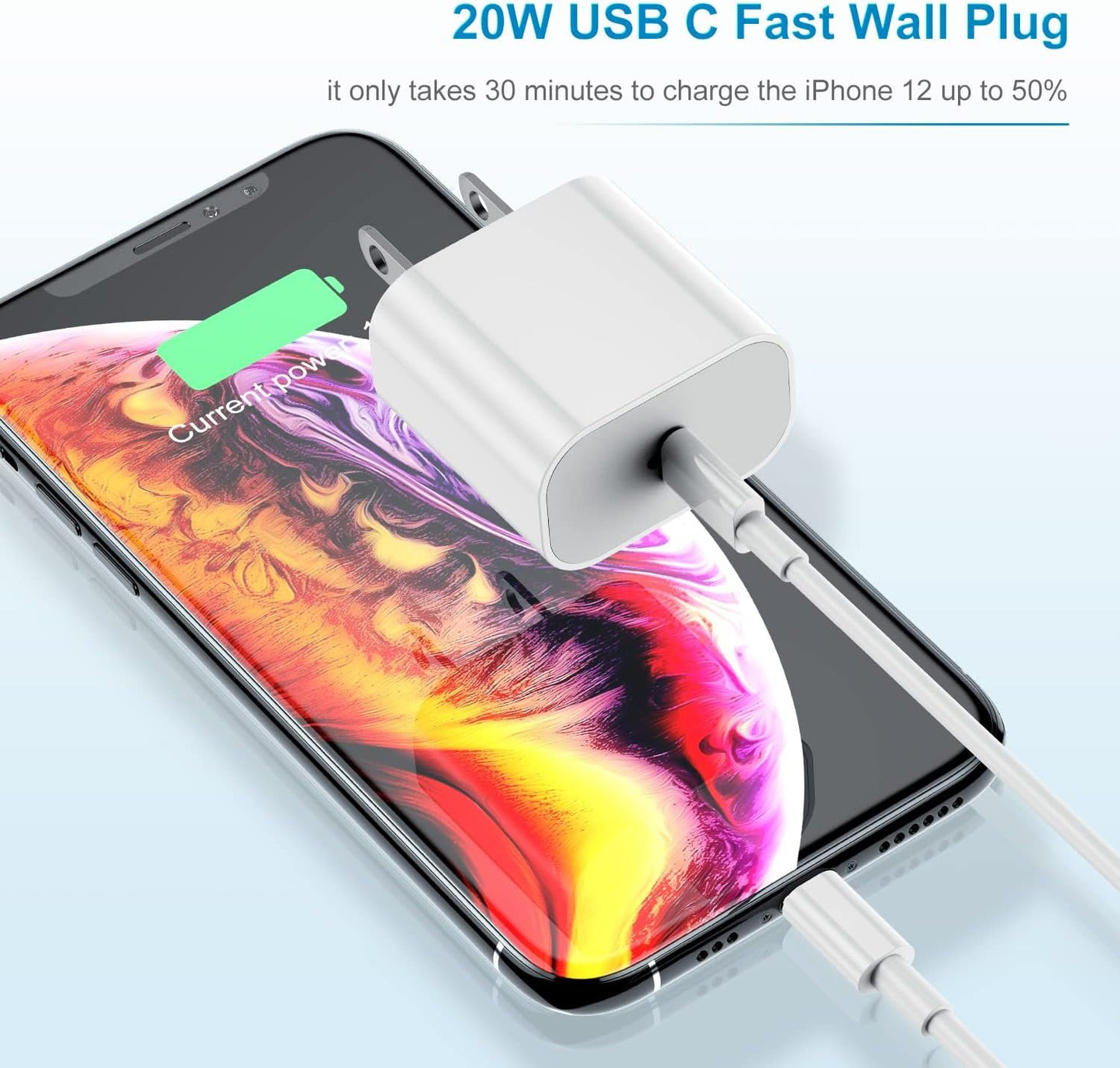 Apple MFi Certified iPhone Fast Charger, 20W PD USB C Wall Charger Block with USB C to Lightning Cable 6ft Super Charger iPhone Compatible with iPhone 14/14 Plus/13 Pro Max/12/12 Pro/11/iPad-1 Pack