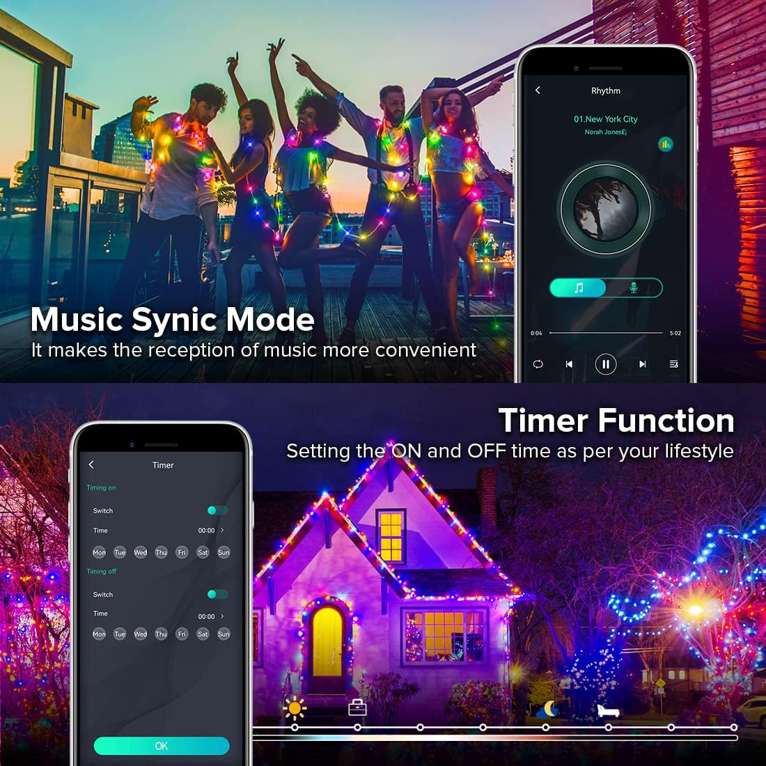 BTF-LIGHTING Smart Fairy String Light 2 Pack RGBIC WS2812B 10M USB Bluetooth Twinkle with Timer and Remote Control, Music Sync Fun Ways Colour Chasing Lights for Christmas Wedding Party