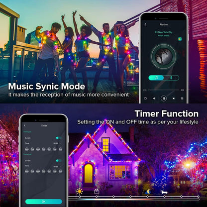 BTF-LIGHTING Smart Fairy String Light 2 Pack RGBIC WS2812B 10M USB Bluetooth Twinkle with Timer and Remote Control, Music Sync Fun Ways Colour Chasing Lights for Christmas Wedding Party