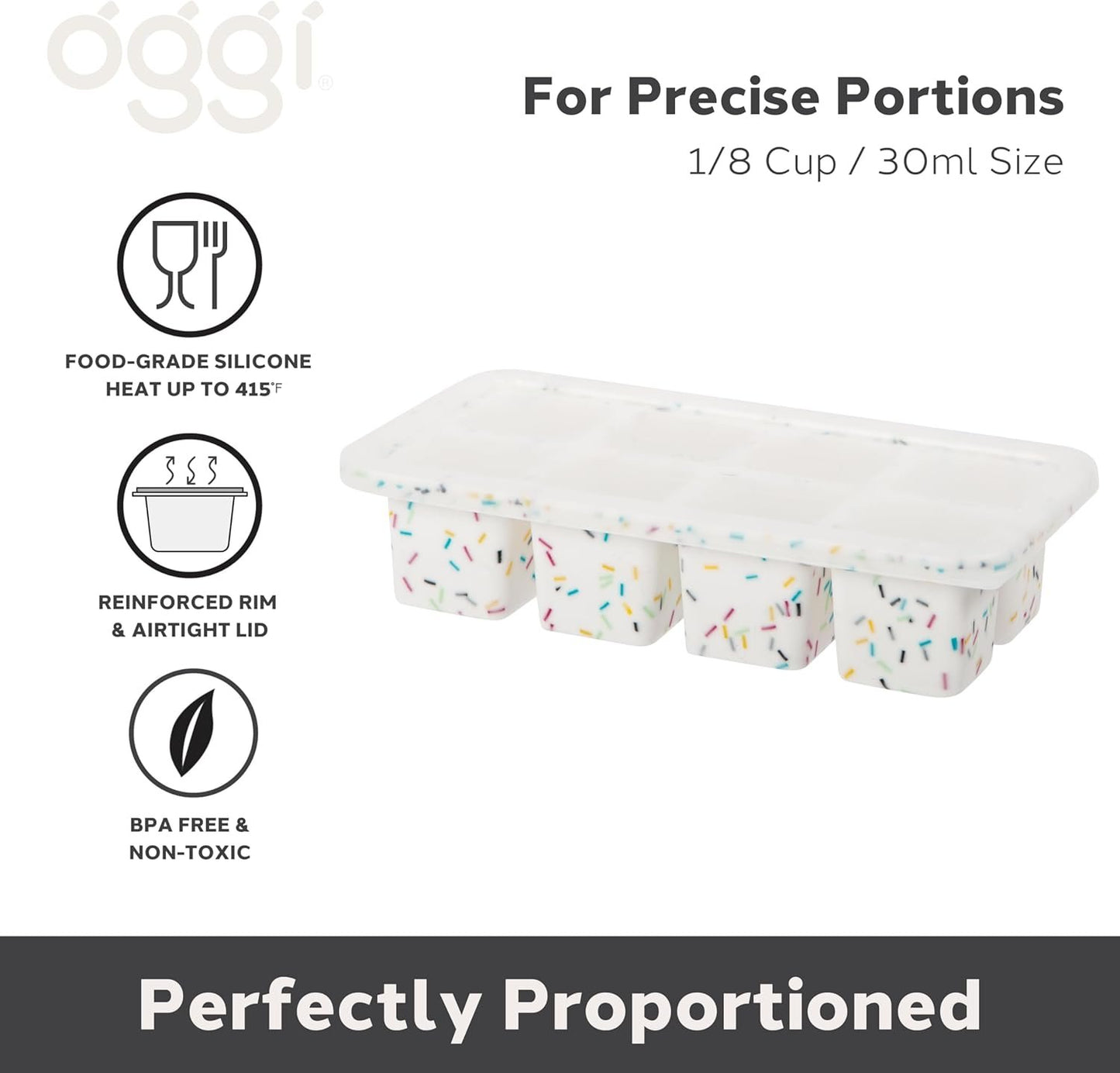 OGGI Prep & Portion Silicone Freezer Trays with Lid - Freezer Molds for Food, Ice Cube Tray, Food Prep Containers, Freezer Storage Containers, for Soup, Smoothie Cubes, Broth, Leftovers - 1/4 Cup