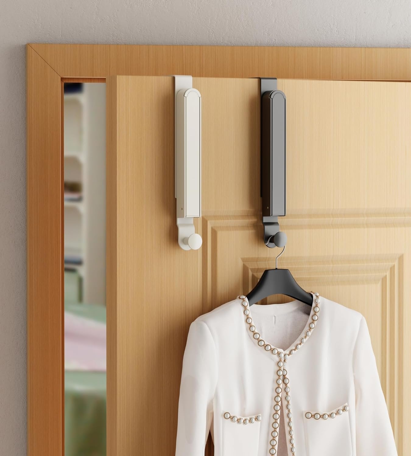 CHAUNCEY HOME Foldable Over The Door Drying Racks for Laundry, Collapsible Over Door Hooks Coat Wreath Garland Rack Clothes Hanger - Bathroom Accessories and Towel Rack Ivory White