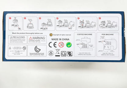 Pretend Play Coffee Maker Toy Role Play Coffee Shop Party Playset with Coffee Machine Cash Registers Toy Food Dessert Donuts Cakes Set Early Learning Funtional Toy for Kids Birthday