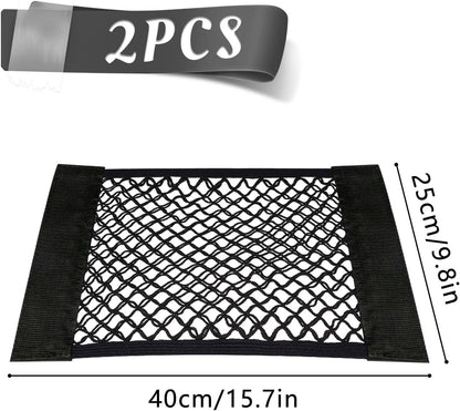 Yharnamite 2 Pcs Universal Mesh Cargo Net, Stretchable Storage Net with Tape Stickers, Wall Sticker Organizer Pouch Bag, Car Trunk Storage Organizer Net for Car, SUV, RV (15.7 x 9.8inch)