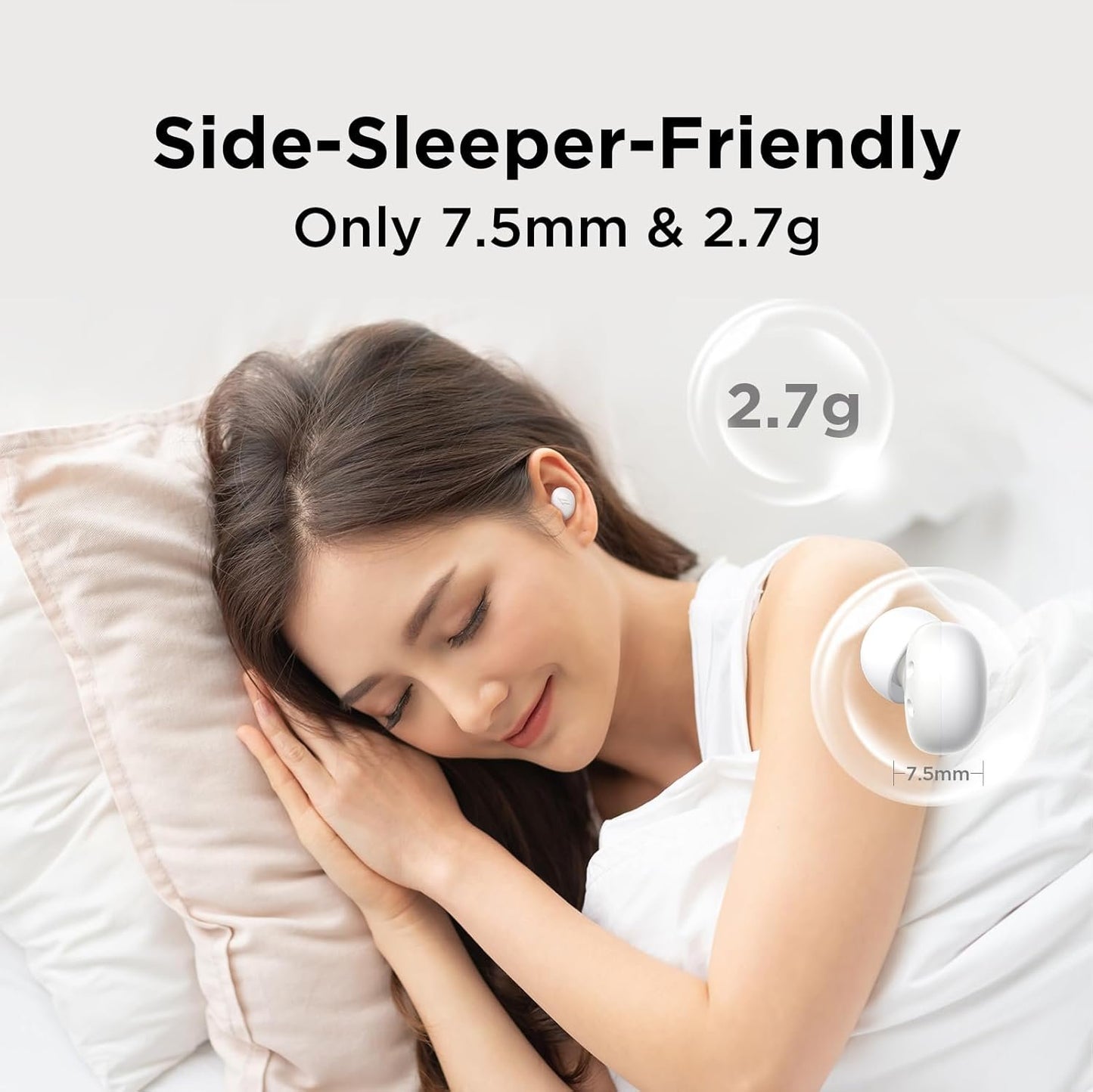 1MORE Mini Sleep Earbuds Headphones, Sleep Earbuds for Side Sleepers, Noise Blocking, Bluetooth 5.3, White Noise, Light and Comfortable Bluetooth Headphones, Invisible Sleeping Earbuds