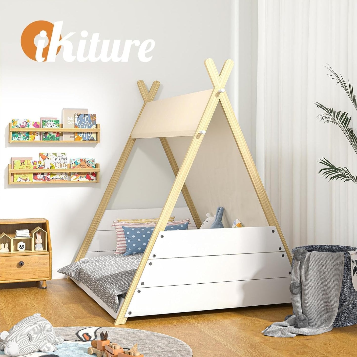 Oikiture Kids Bed Frame Single Size Bed Wooden Timber Mattress Platfrom