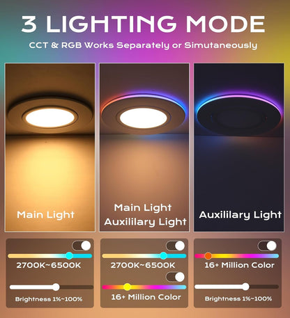 CLOUDY BAY [4 Pack] 6 Inch Gimbal Smart Recessed Lighting with Gradient Accent Light and Night Light,15W 2700K~6500K RGB LED Recessed Lights, Compatible with Alexa and Google Home Assistant