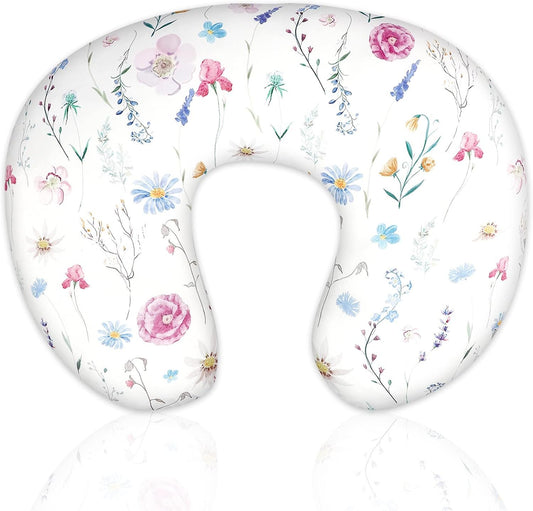 Nursing Pillow Cover Breastfeeding Pillow Slipcover for Moms Soft Breathable Organic Knit Fabric Newborn Infant Feeding Pillow Covers for Baby Girl Boy, Floral