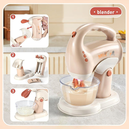 Kids Assorted Kitchen Appliance Play Toys Includes Coffee Maker ,Blender,Fruit Machine and Toaster ,Apron and Cups,with Realistic Lights& Sounds,Learning Gift for Toddlers Baby Girls Boys