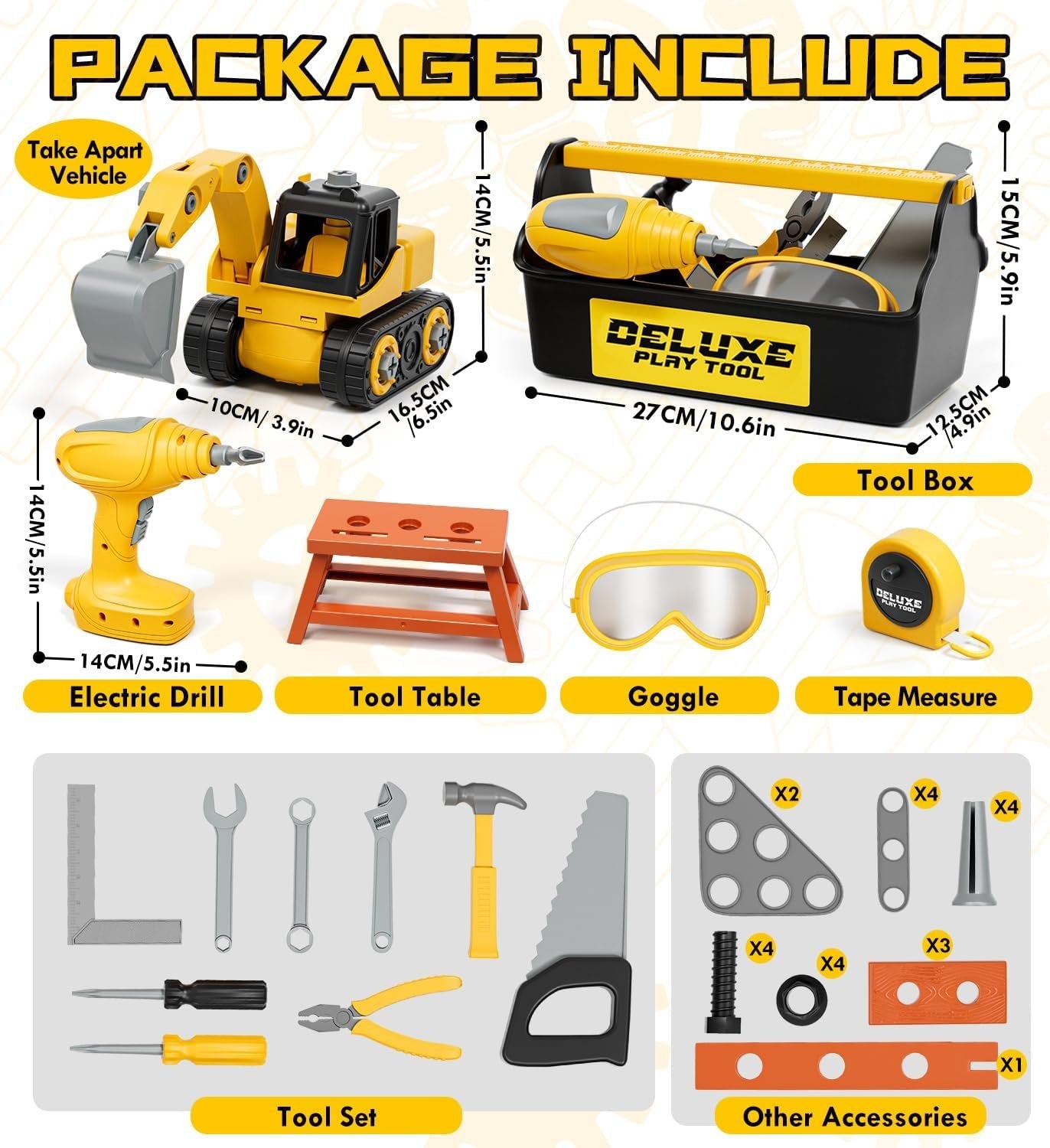 Lehoo Castle Kids Tool Set, Construction Toys Tool Box with Electric Drill & Take Apart Excavator, Pretend Play Kids Toddler Toys for Boys Girls Age 3 4 5 6 Years Old