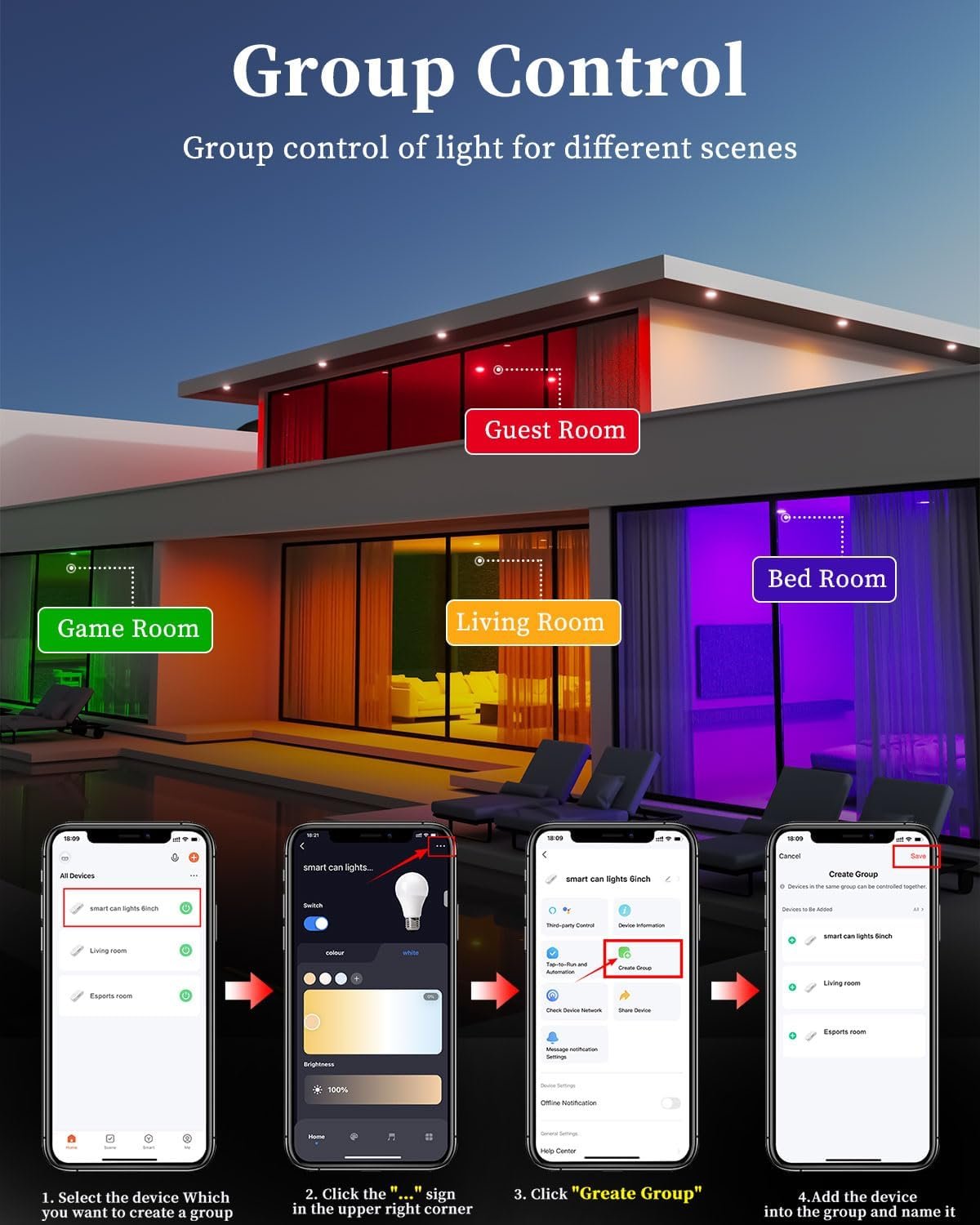 Gefolly Smart Recessed Lighting 4 Inch, Led Can Lights for Ceiling Color Changing Wi-Fi Bluetooth Connect,Dimmable Retrofit Led Recessed Lighting Compatible with Alexa & Google Assistant,1000 LM,4Pack