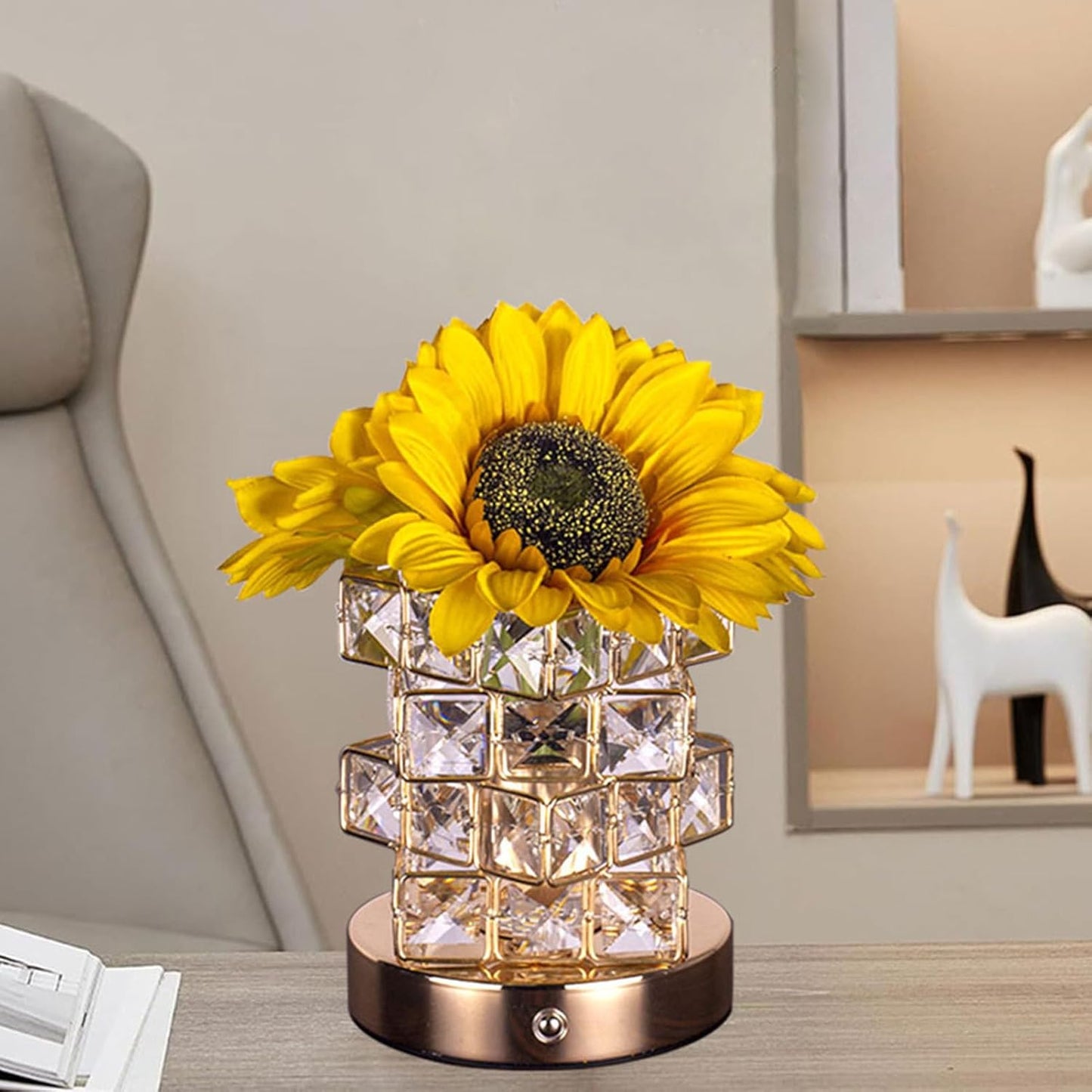 Touch Control Lamp, Rechargeable Sunflower Light, Led Tabletop Night Light, 8.66x4.72 Inches Soft Glow Ambience, USB Charging Port, Single Unit, Waterproof Bag for Bedroom, Desk