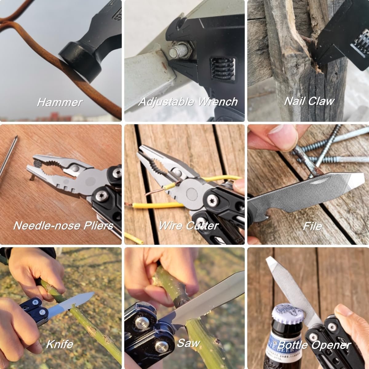 Tosconve Wrench Multitool Hammer, Multi Tool Hammer Pliers Wrench Knife with Screwdriver Wire Cutters Bottle Opener, Multi Purpose Multitool for Outdoor Camping Emergency Survival, Gifts for Men