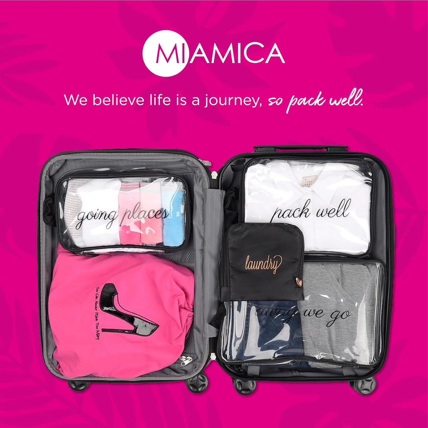 MIAMICA Pink 12-Piece Set 12 Quart-Size Bags Packing Organizers with Zipper Closure