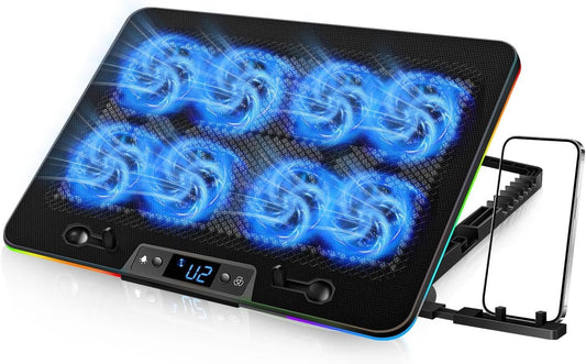 Necomi Laptop Cooling Pad, Laptop Cooler with 8 Quiet Led Fans for 11-17Inch Laptops, Show Fan Speed, with 7 Height Stands Dual USB Powered Gaming Laptop Cooling Pad