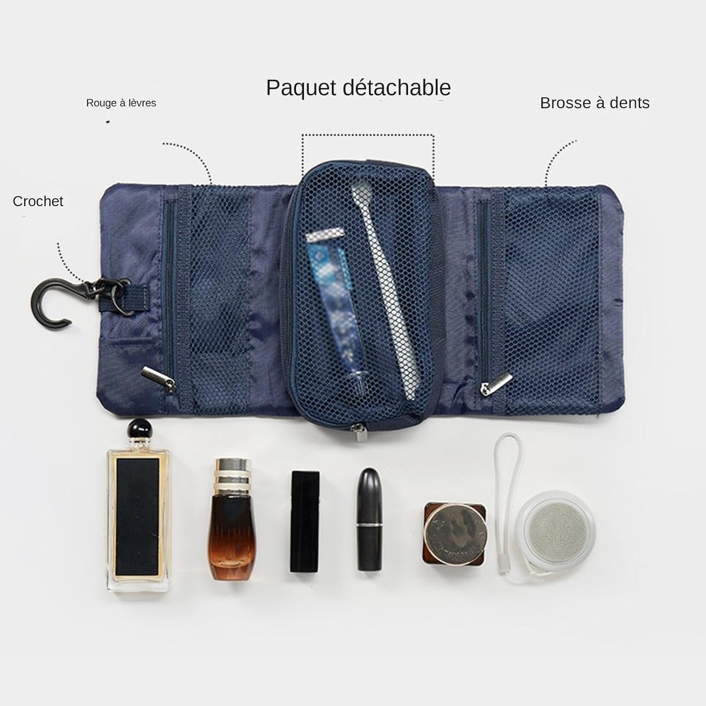 Hygiene Bag, Travel Toiletry Bag for Men, Cosmetic Bag Pouch, Portable Toiletry Storage Case, Waterproof Toiletry Travel Bag with Hook for Men, Navy blue, Se rÃ©fÃ©rer au descriptif, Refer to