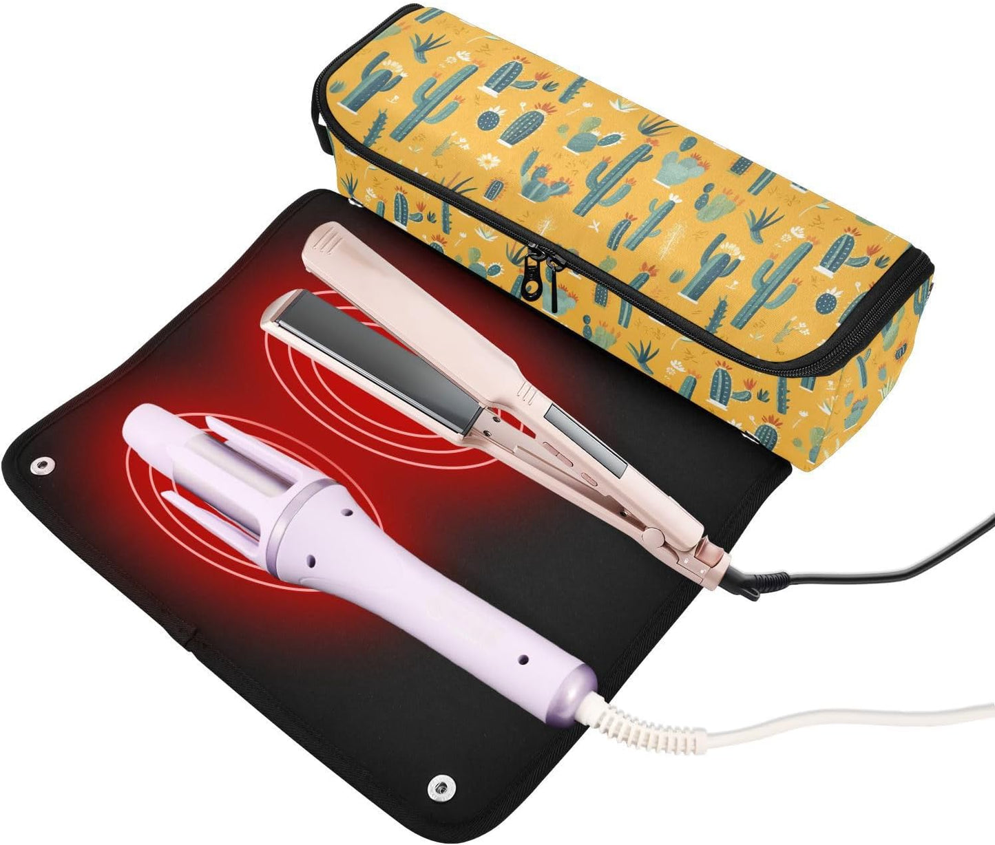 Borsa da viaggio per strumenti per capelli gialli con tappetino rimovibile resistente al calore per ferro arricciacapelli borsa da viaggio per utensili caldi e accessori per la cura dei capelli