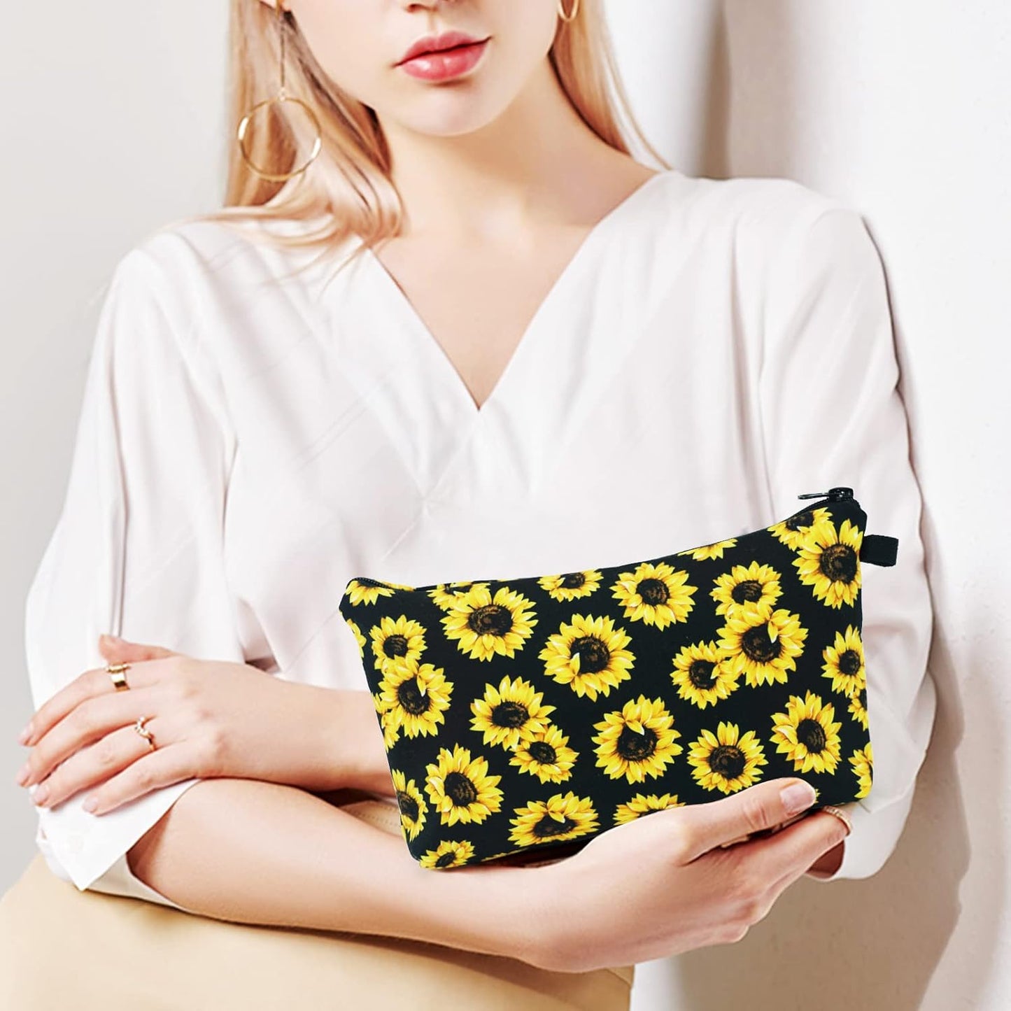 Cosmetic Bags for Women Small Sunflower Makeup Bag for Purse Travel Toiletry Bag Accessories Organizer Zipper Pouch Gift Idea, Sunflower