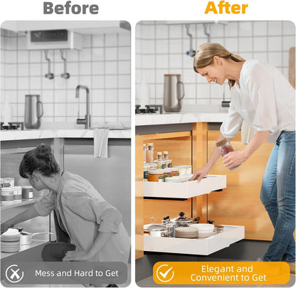 THORSES Pull Out Cabinet Organizer,Expandable(12.7"-20.5") Slide Out Drawers for Kitchen Cabinets Fixed with Adhesive Film for Pots,Pans,Heavy Duty Sliding Shelf Organizers and Storage for Bathroom