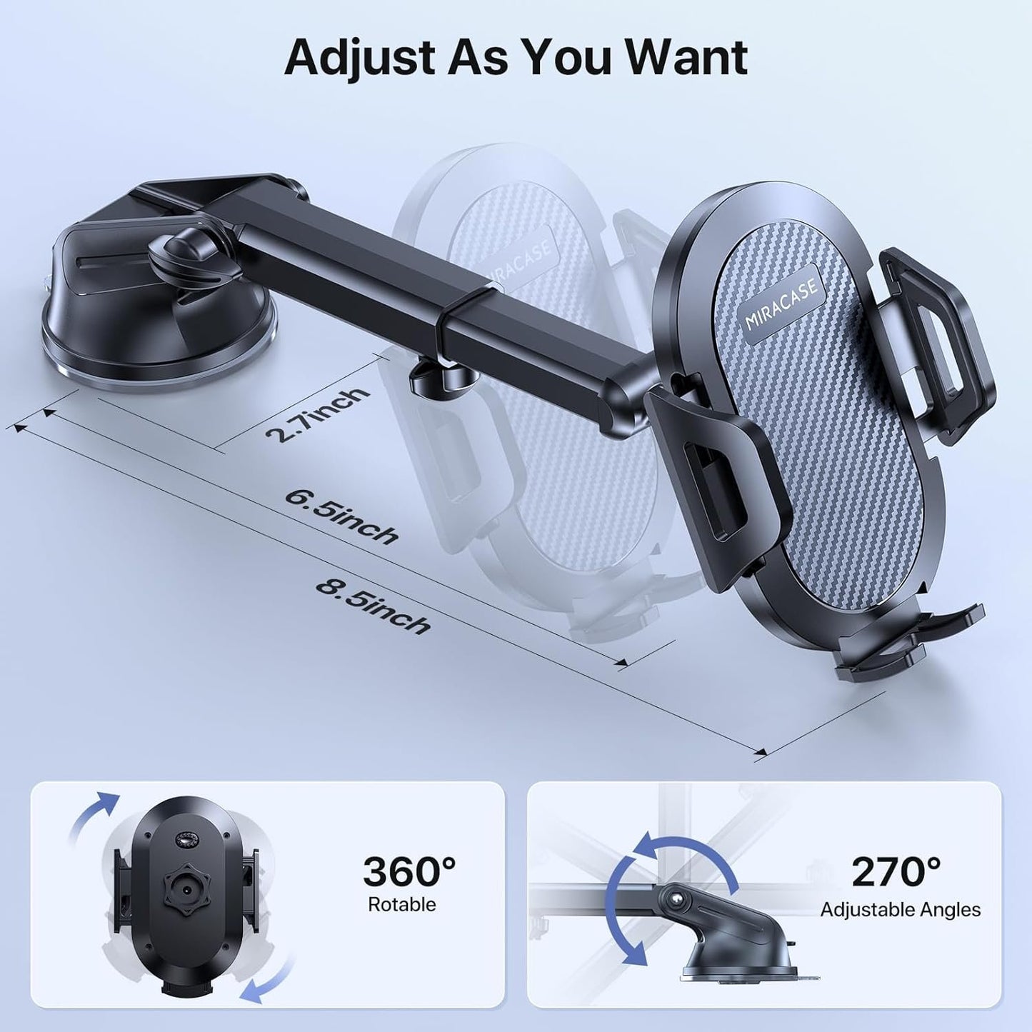 Miracase Phone Holders for Your Car, Multifunctional Car Phone Holder with Suction Cup Base, Hands Free Universal Cell Phone Car Mount, Automobile Phone Mount Car for iPhone Android Smartphones(Base)