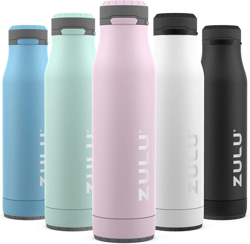 ZULU Ace 24oz Vacuum Insulated Stainless Steel Water Bottle with Chug Spout, Leak-Proof Locking Lid and Removable Base, Metal Reusable Bottle for Sports Gym Travel, Pink Cashmere