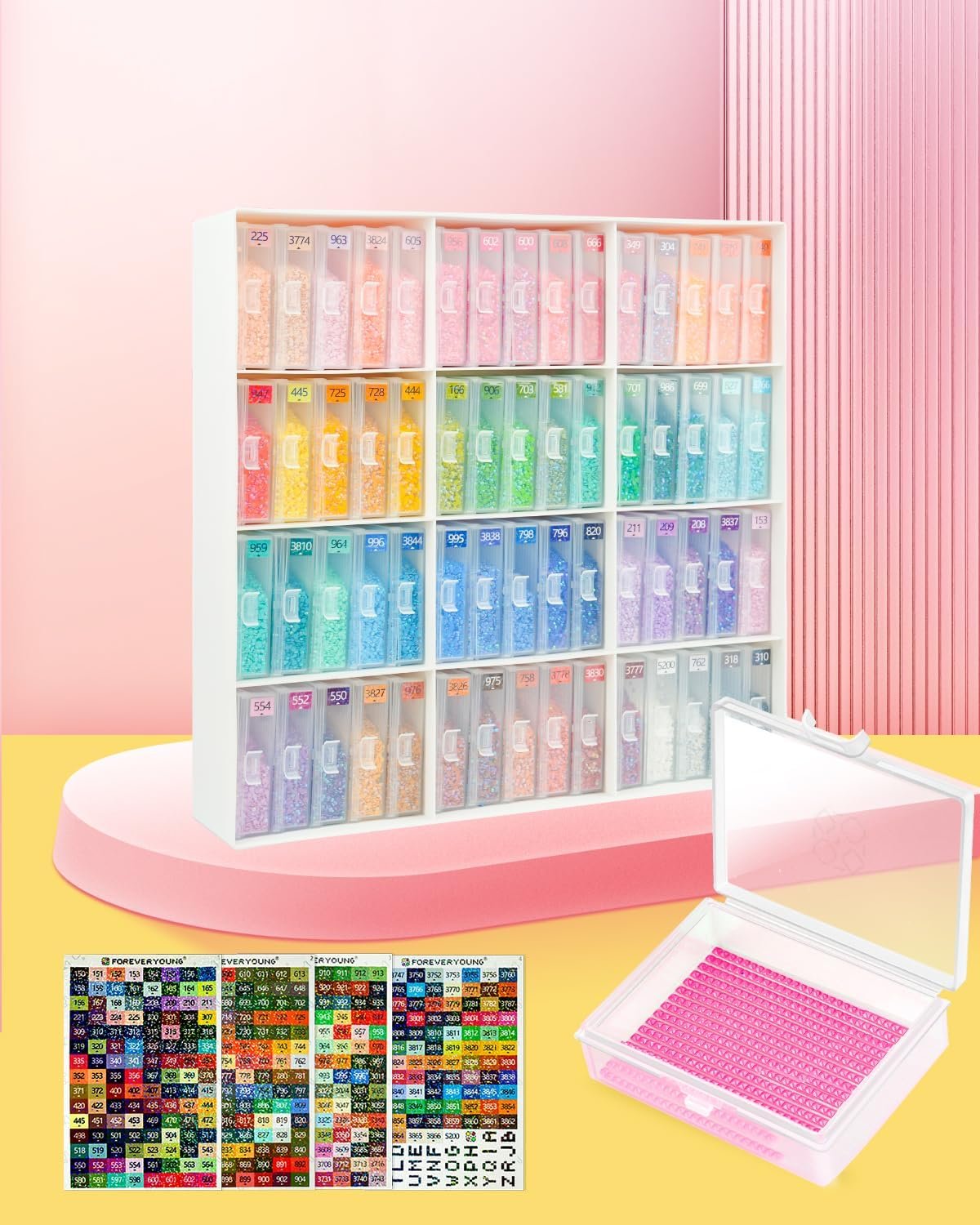 Forever Young 60pcs Diamond Art Storage Containers Trays & Stand, Diamond Painting Accessories, 2-in-1 Diamond Art Trays & Storage, Non-Foldable, Adults