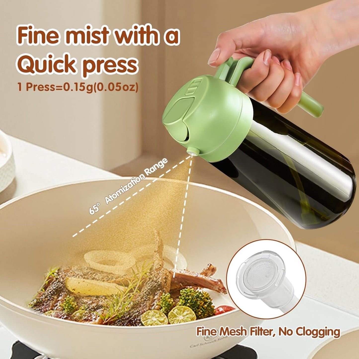 YARRAMATE 16oz/470ml Light-Blocking 2 in 1 Dark Oil Sprayer for Cooking, PremiumFood-Grade Dark Green Olive Oil Dispenser Bottle for Kitchen, Air Fryer, BBQ (Green)