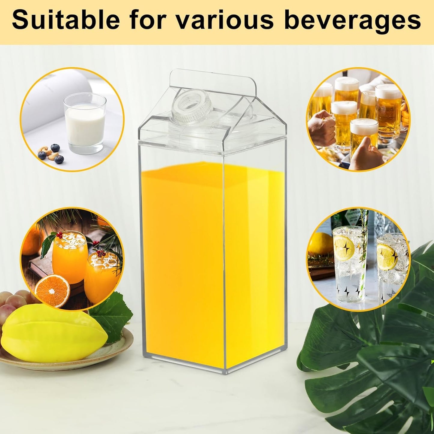 LCZNXJJY 66.8oz Milk Carton Water Bottles Transparent Drinking Cup Reusable Square Juice Bottles Leakproof Clear Plastic Milk Box Container for Water Juice Ice Tea Sports Outdoor Travel Camping
