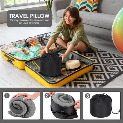 Sonicefit Neck Travel Pillow for Airplanes, Memory Foam 360 Degree Support Pillow with Removable Cover, Compact and Ergonomic Neck Pillow for Travel Home Cars Office, Lightweight & Portable (Gray)