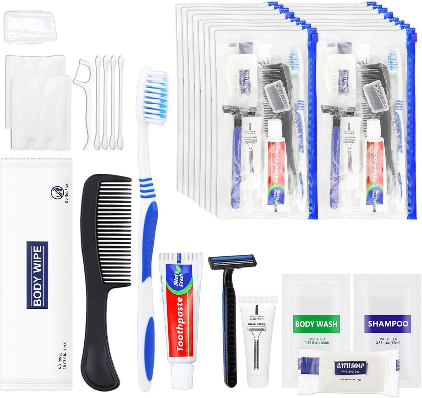 Basic Toiletry Kits, Individually Packed, Personal Hygiene Bulk Homeless Care Package Supplies, Travel Size for Men Women Charity, Disposable Toothbrushes With Toothpaste Set