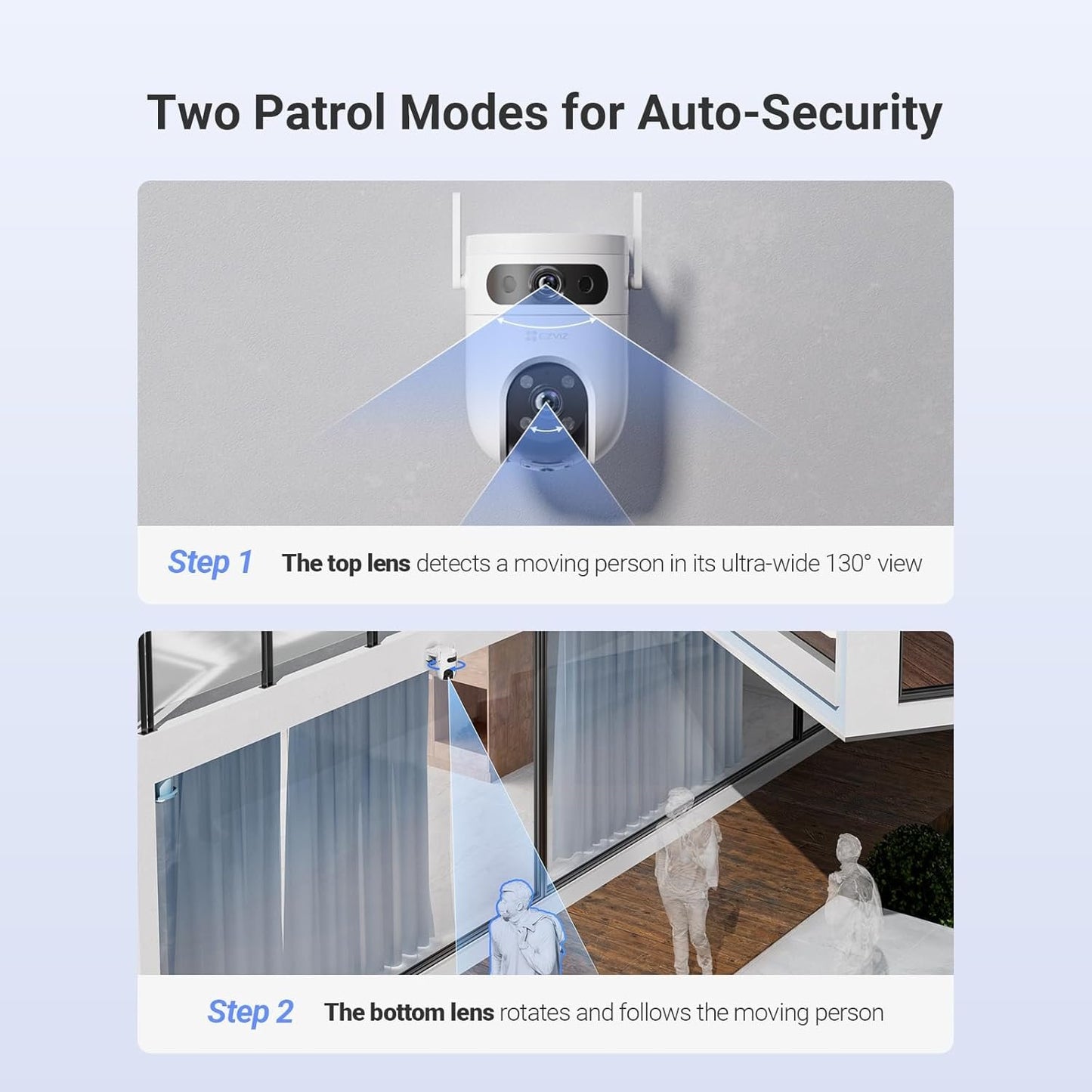 EZVIZ H9c 2K Dual-Lens Outdoor Security Camera, 360Â° PTZ WiFi Home Surveillance Camera, Human/Vehicle Detection, 40M Color Night Vision, Waterproof, Enhanced Dual Wi-Fi Antennas