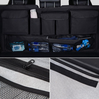 Mandark Car Trunk Organizer, Super Capacity Vehicle Hanging Backseat Cargo Storage Bag with Robust Elastic Net, Detachable Auto Seat Back Organizing Bag, Universal for SUV, Truck, RVï¼ˆBlack/Blackï¼‰