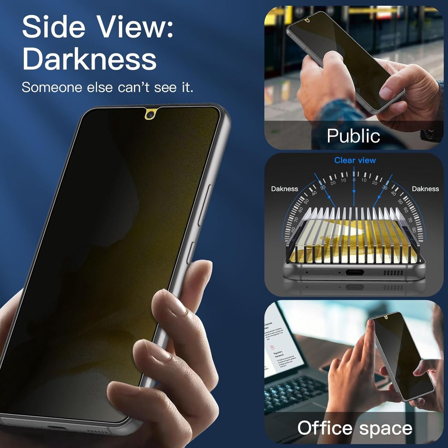 NEW'C 3 Pack Privacy Screen Protector for Samsung Galaxy S22 5G, Balanced 35-Degree Privacy Angle with Eye Protection, Ultra Durable 9H Hardness, Bubble-Free