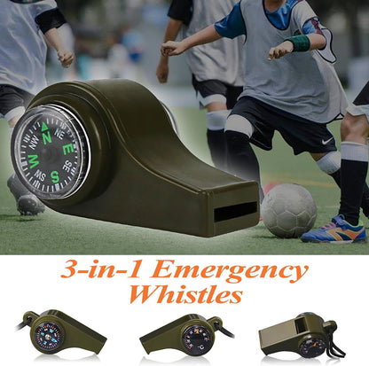 2 Pack Emergency Survival Whistle - Upgraded 3-in-1 Emergency Whistles with Compass and Thermometer/Loud Safety Whistle with Lanyard for Outdoor Hiking, Boating, Camping, Hunting, Fishing
