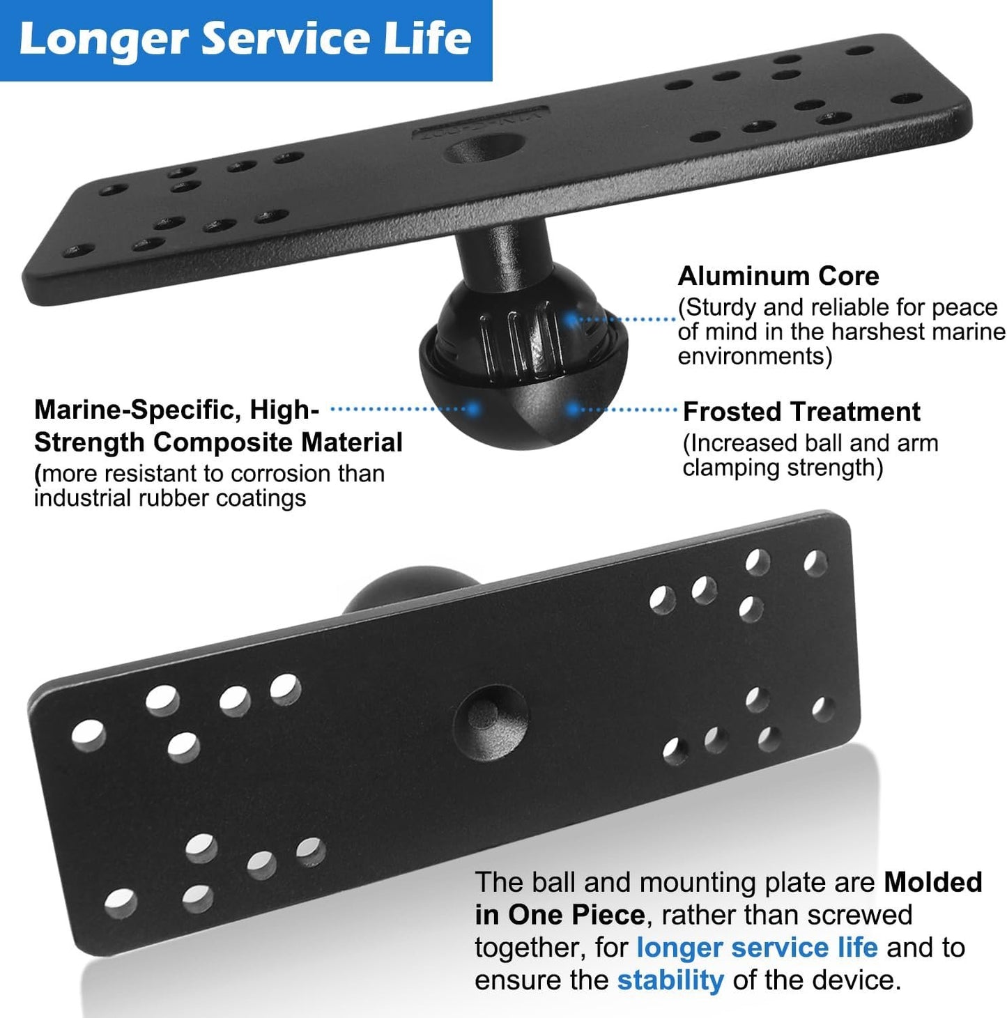 WINDFRD 1.5" Ball Short Arm Fish Finder Mount, Marine Electronic Mount, Universal Mounting Plate with 1.5 inches / 38mm / C Size Ball Adapters, Compatible with Garmin, Lowrance, Humminbird and More