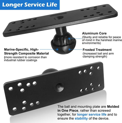 WINDFRD 1.5" Ball Short Arm Fish Finder Mount, Marine Electronic Mount, Universal Mounting Plate with 1.5 inches / 38mm / C Size Ball Adapters, Compatible with Garmin, Lowrance, Humminbird and More