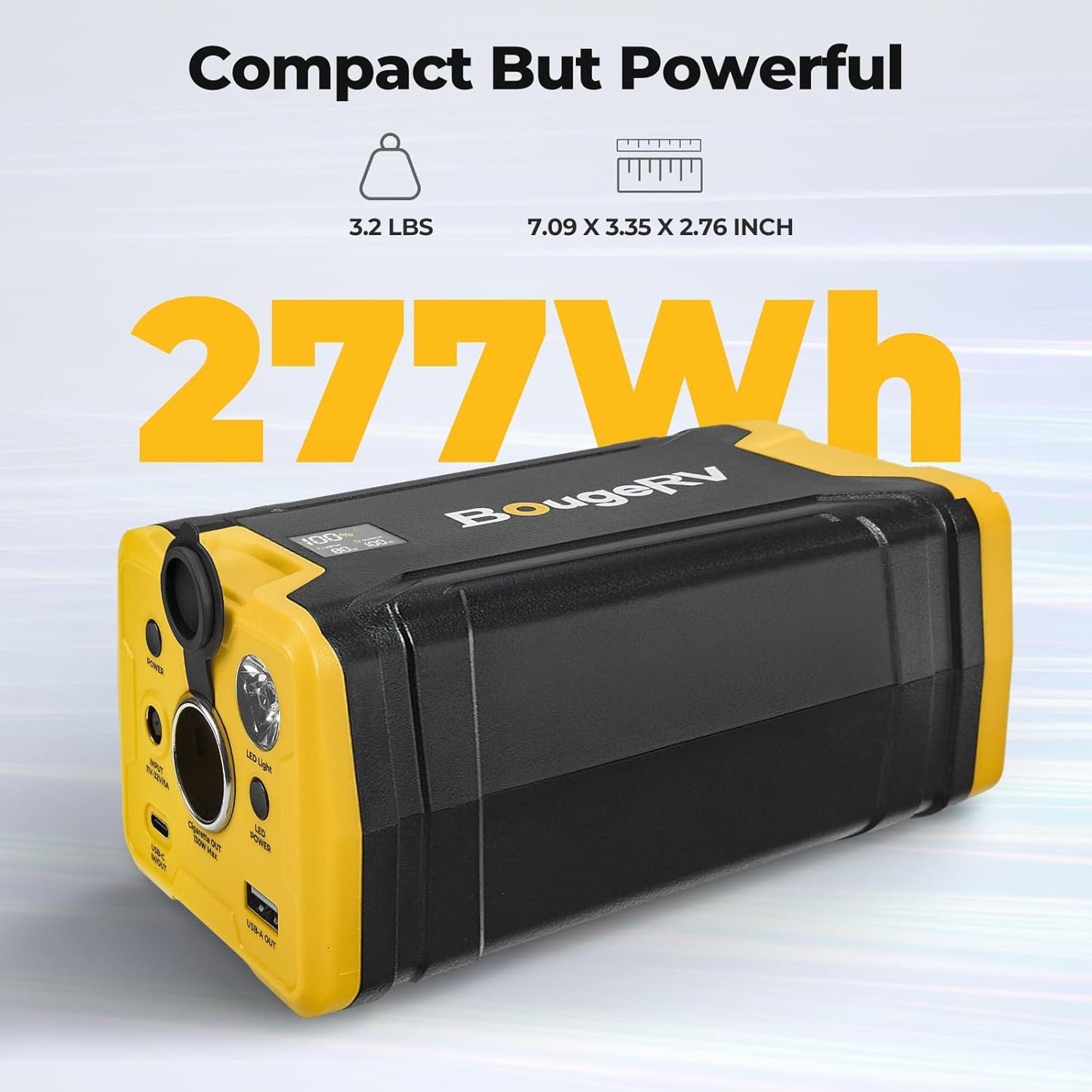 BougeRV 277Wh Portable Power Station, Backup Batterywith AC Outlet, Solar Generator for Most Car Refrigerator, Power Supply for Camping, Travel, Outdoor, Home Backup