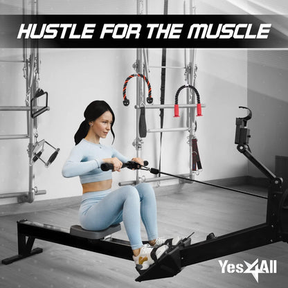 Yes4All Black Combo Tricep Press Down Cable Machine Attachment, LAT Pulldown Attachments for Gym Set with Tricep Pull Down Rope, Double D Handles, V-Shaped Bar and Rotating Pull Down Straight Bar