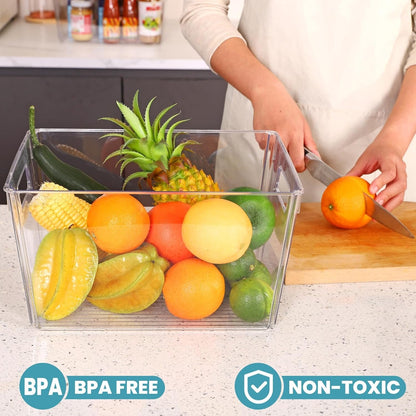 Feshory 4 Pack Extra Large Clear Pantry Storage Containers Organiser(XL) for Closet, Pantry, Under Sink, Bathroom - Plastic Storage Bins with Handle for Cupboard Kitchen & Home Organisation