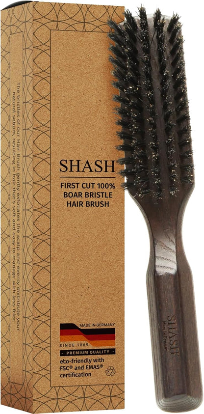Made in Germany - 100% Boar Bristle Hair Brush, Suitable For Thin To Normal Hair - Naturally Conditions Hair, Improves Texture, Exfoliates, Soothes and Stimulates the Scalp
