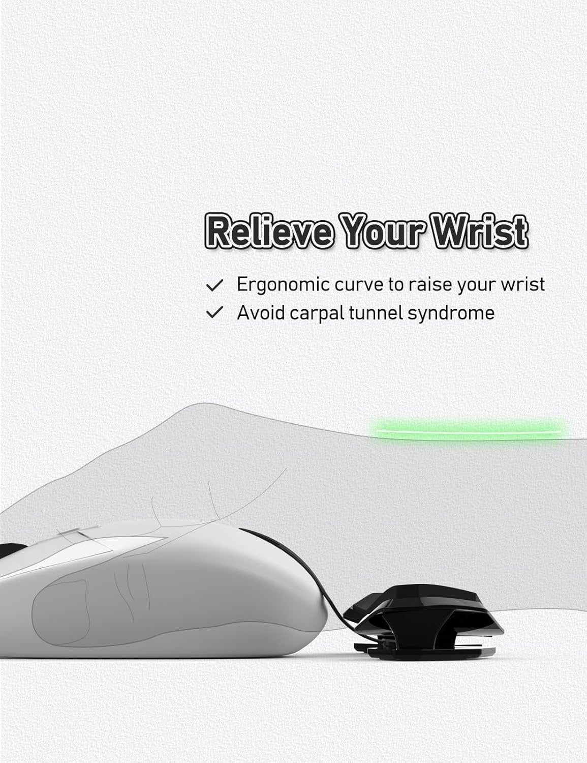 YaGee Mouse Wrist Rest 3.0, Ergonomic Right-Handed Gaming Support, Attaches to Mice for Smooth Gliding, Anti-Fatigue & Carpal Tunnel Relief for Esports, Office, Coding and Computer Users