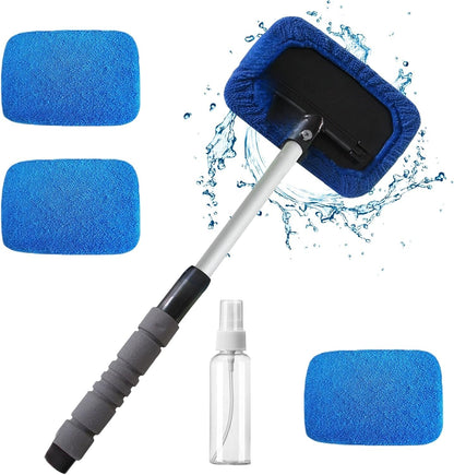 Microfiber Windshield Cleaner, Extendable Handle Tool, Interior Towel Brush, Lightweight Detailing Brush, for Automotive, Home Mirrors, Floor Cleaning, 49cm/19.29 inches