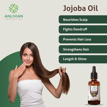Anlivian Pure Cold Pressed Jojoba Oil, 100ml, Natural Carrier Oil For Hair and Skin Care, Nail, Makeup Remover, Facial Moisturizer 100% Pure Packed In Australia.