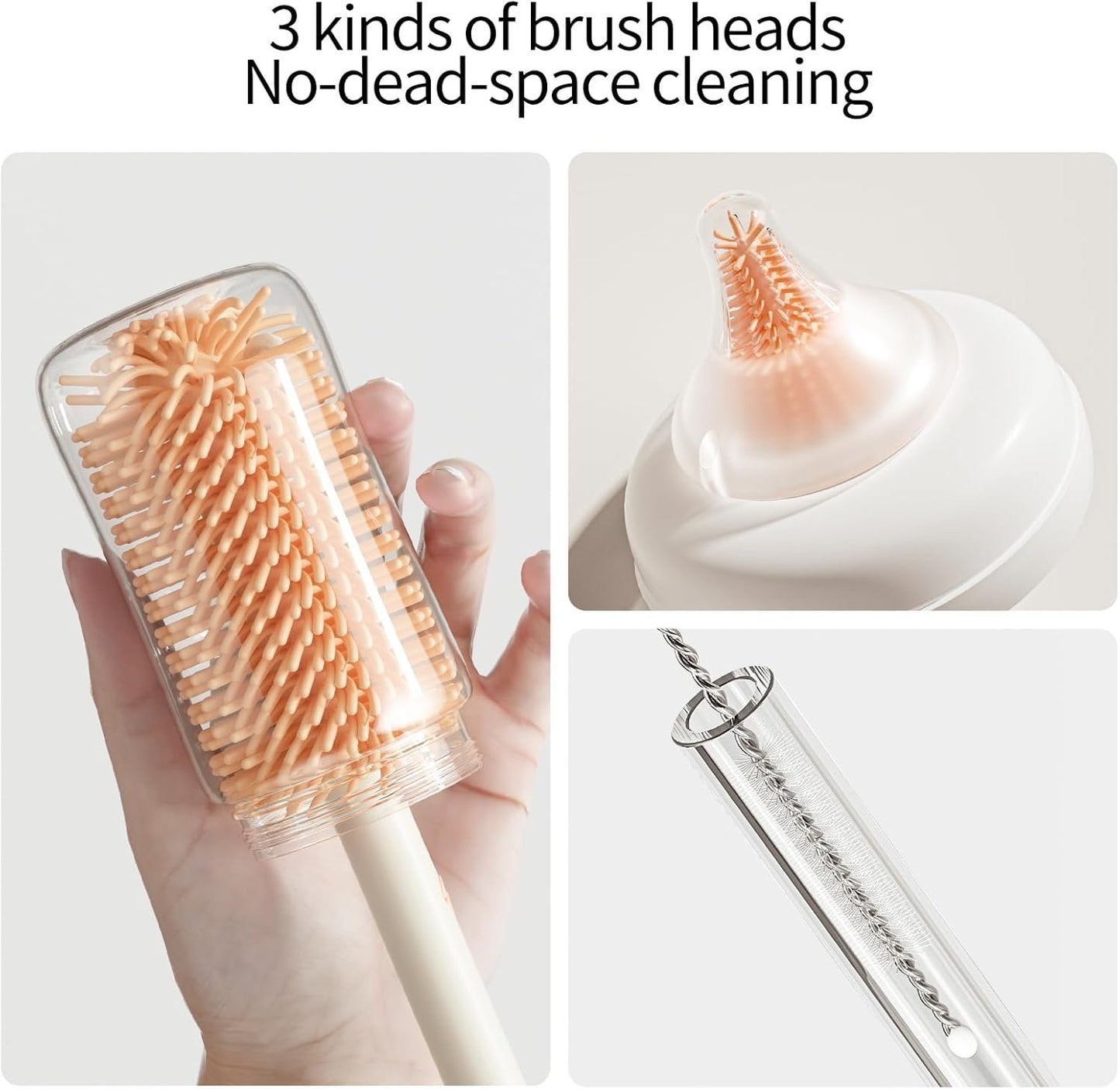 Suvast 7in1 Travel Bottle Cleaner kit,Baby Essentials, with Bottle Brush、Nipple Brush、Straw Cleaner Brush、Soap Dispenser、Bottle Drying Rack、Drainage Tray、Storage Box,Baby Travel Essential (White)