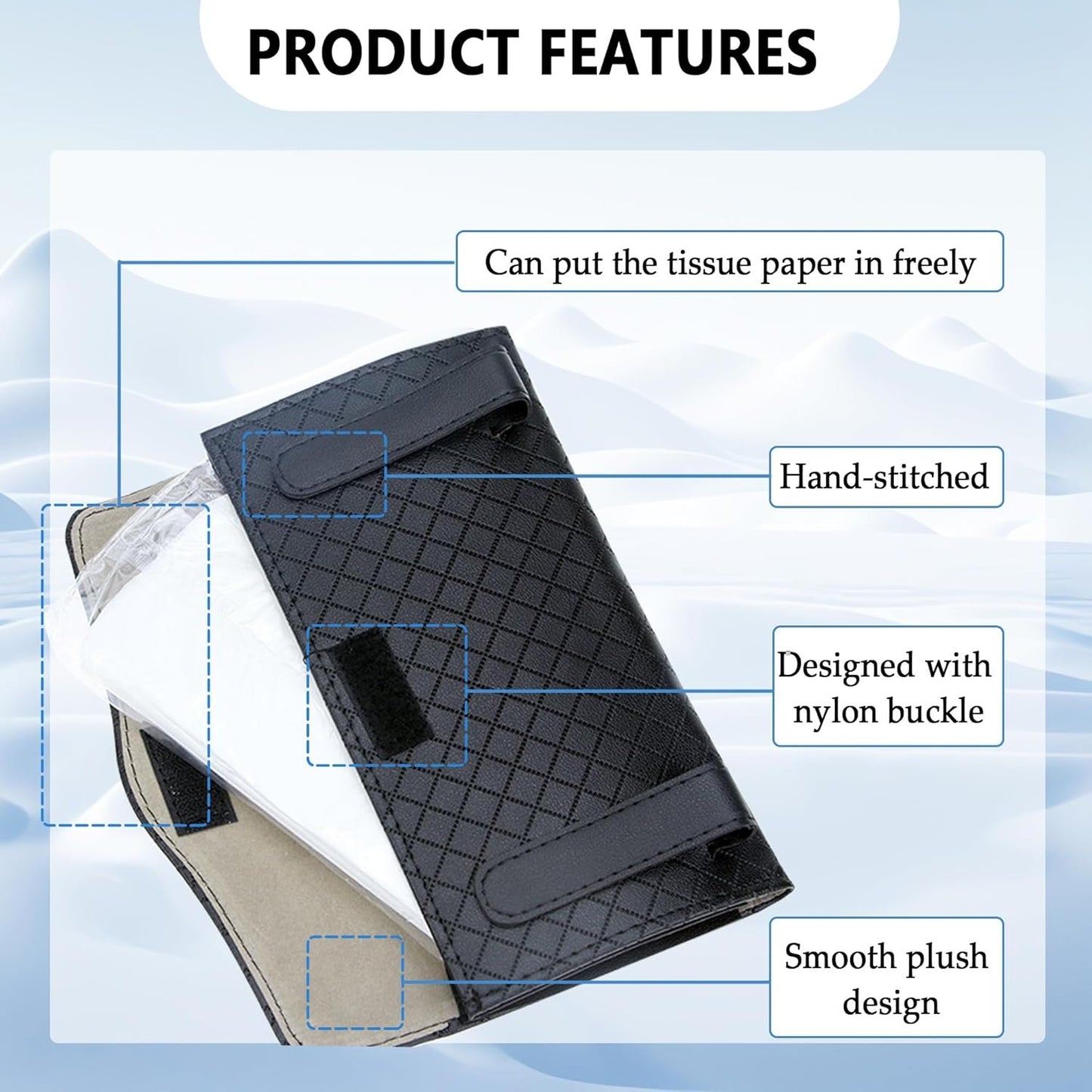 Car Tissue Holder,Leather Car Organizer Car Tissue Box Holder with Plaid Design,Universal Car Accessories Interior Car Napkin Holder for Visor,Door,Center Console,Sunroof