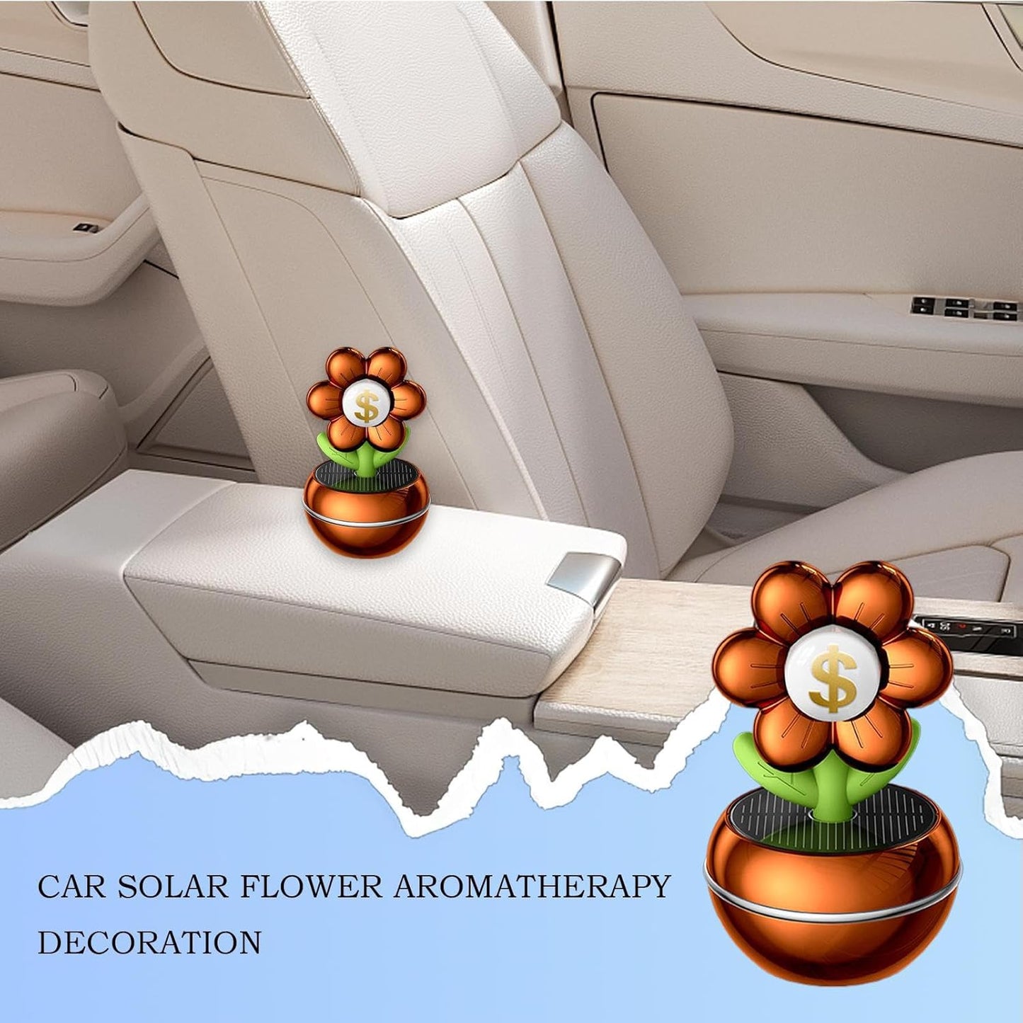 Car Solar Air Freshener, Solar Powered Rotating Car Fragrance Diffuser, Flower Design 360 Degree Rotation Aromatherapy Air Purifier, Ideal for Adults Vehicle Interior