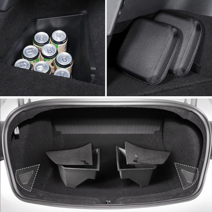 Car Trunk Organizer for Tesla Model 3 Highland 2025 2024, 2-Pack Rear Trunk Storage Boxes with Lids, TPE Waterproof Trunk Side Packets Tray Storage Bins Accessories