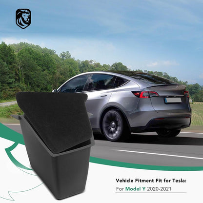 YHTAUTO 2 Pcs Trunk Side Organizer Storage Box with Lids Fit for Tesla Model Y Accessories 2020 2021 2022 Rear Trunk Storage Bins Flocking Waterproof Odorless (For 5-Seater Only)