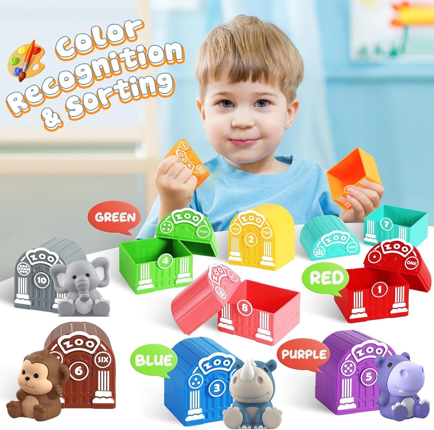 Toddler Learning Safari Animal Toy - 20PCS Montessori Educational Set for 1-3+ Year Old Boys & Girls